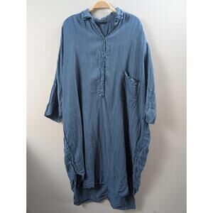 Oska Blue 100% Linen Oversized Comfort Lagenlook Collared Dress Tunic Size M (1)